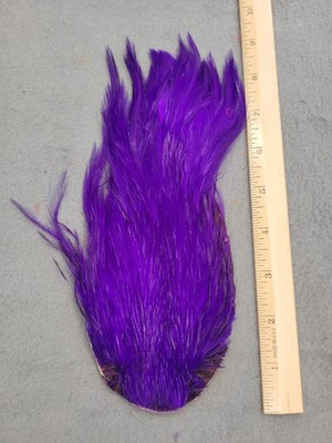 Lot 337, Grade B, DYED PURPLE India Rooster Streamer Neck Cape Feathers