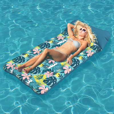 HomeKaren Oversized Pool Float Lounge Fabric-Covered 73'' x 39'', Inflatable Tanni