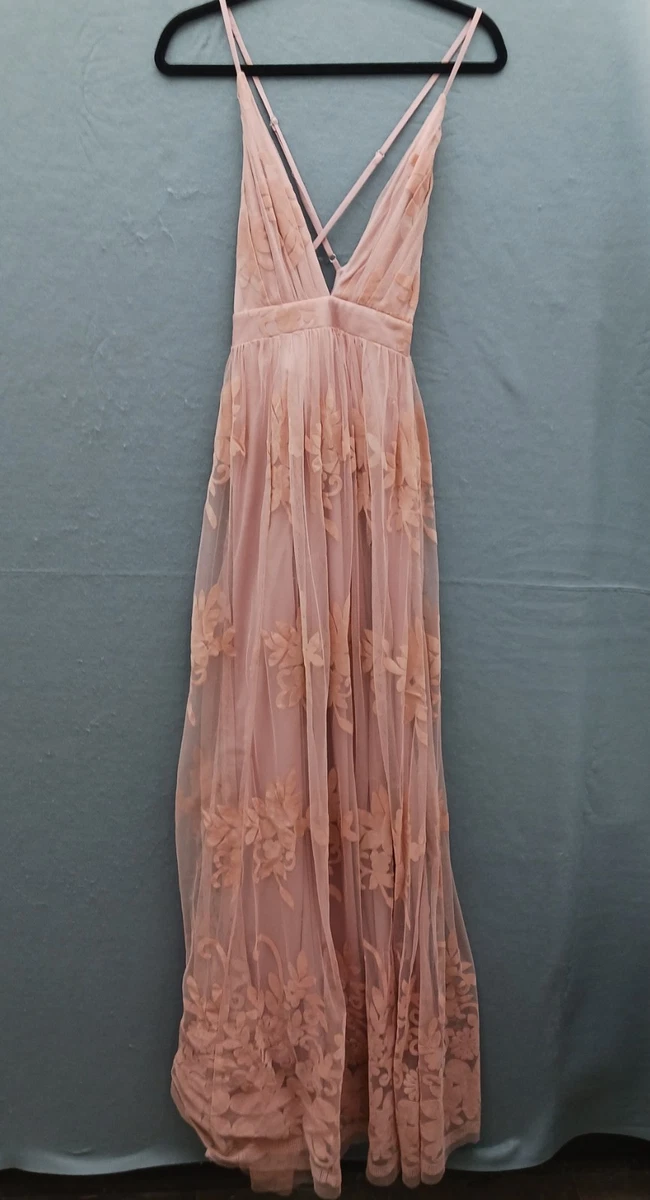 fitted lace wedding dress Nude Tulle Maxi Dress with Silver Detail