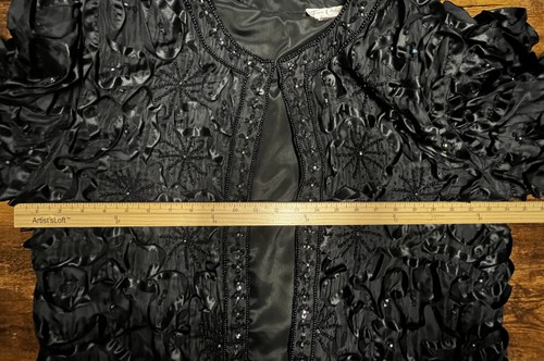 Tan-Chho Jacket Womens 1X Black Pure Silk Beaded Sequin Open Front Evening Top - Picture 8 of 10