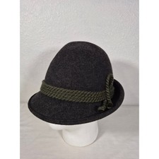 Vintage 100% Wool Tyrolean Alpine Hat Charcoal Grey Green Rope Band Size 60 XL