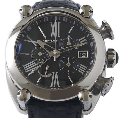 SEIKO GALANTE SBLA049 GMT Spring Drive Black Dial Leather Men's Watch
