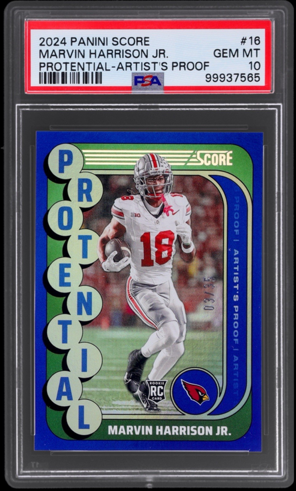 2024 Score Marvin Harrison Jr. Protential Artist's Proof /35 PSA 10 RC Rookie