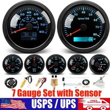 7 Gauge Set 85mm Boat GPS Speedometer 120km/h/80MPH Tachometer 8000RPM Gauge US