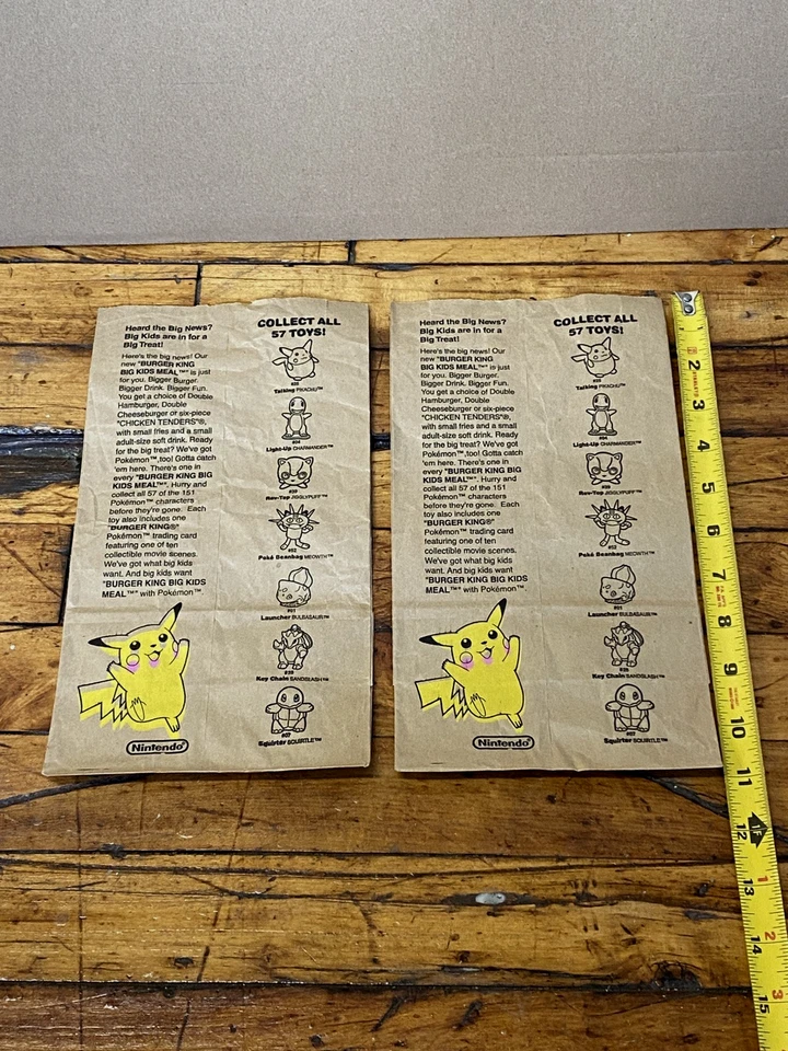 Vintage 1999 Pokemon Mew Burger King Kids Meal Paper Bag Lot of 2 - Image 3 of 4