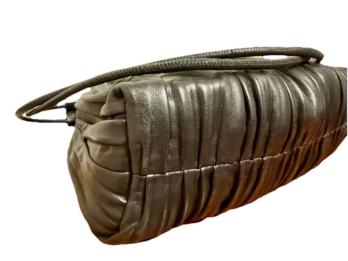 COS Scallop Pleated Black Leather Medium Tote Double Strap Limited