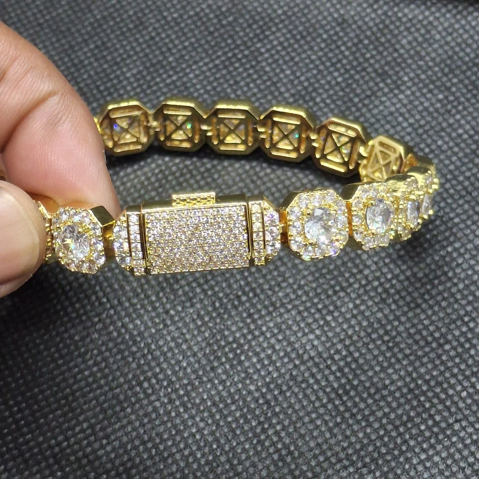 Brazalete Tenis Racimo 10mm Circonita Helada 8" Chapado en Oro 18k Hip Hop Bling Stack Foto 3 de 4