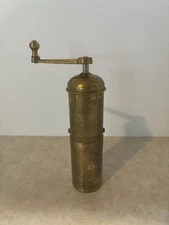 Vintage Brass Coffee/Spice Grinder 7 1/2” Tall 1 3/4 Diameter . Crank turns