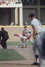 World Series St Louis Cardinals Curt Flood in action stealing base- Old Photo