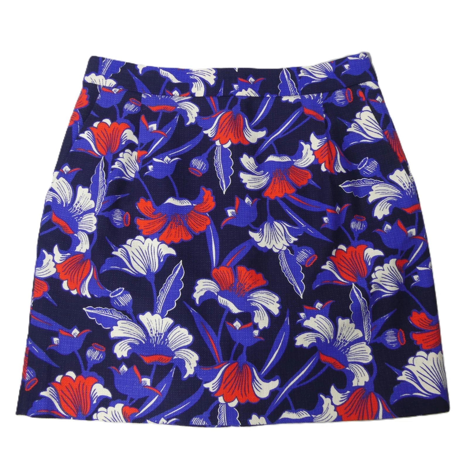 J. Crew skirt Women Size 2 29w Mini Blue Red Floral Cotton Lined