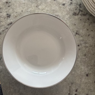 Lot Of 8 Vtg LINENS-N-THINGS  Platinum Rimmed Spaghetti Cereal Bowl White 8''