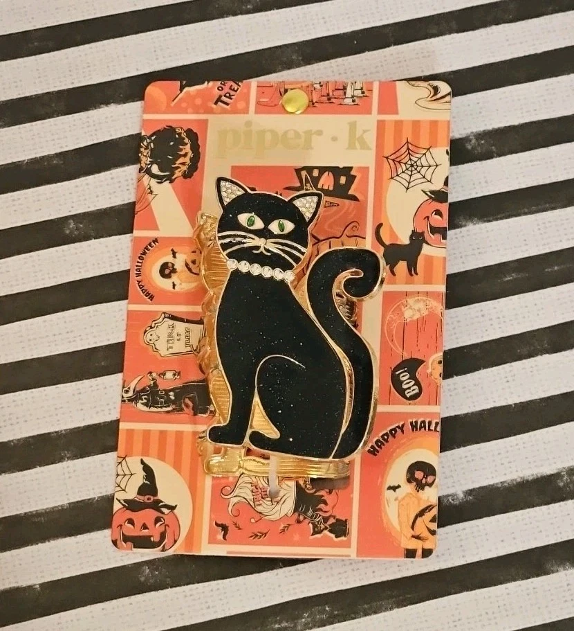 Piper K Hair Clip Black Cat Halloween Metal  Rhinestone Sparkling hair clip - Image 3 of 4