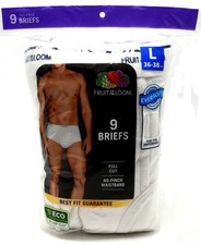 9 White Large L 36-38 Inch Briefs Fruit Of The Loom Tagless G 91-97 CM
