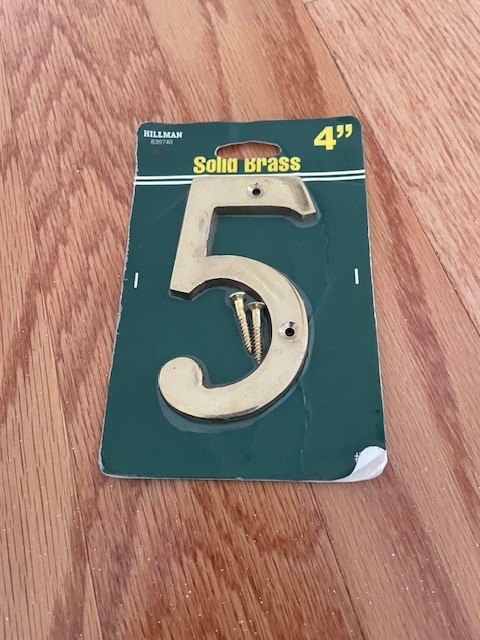 4" House Number 5 - Solid Brass Hillman Classic
