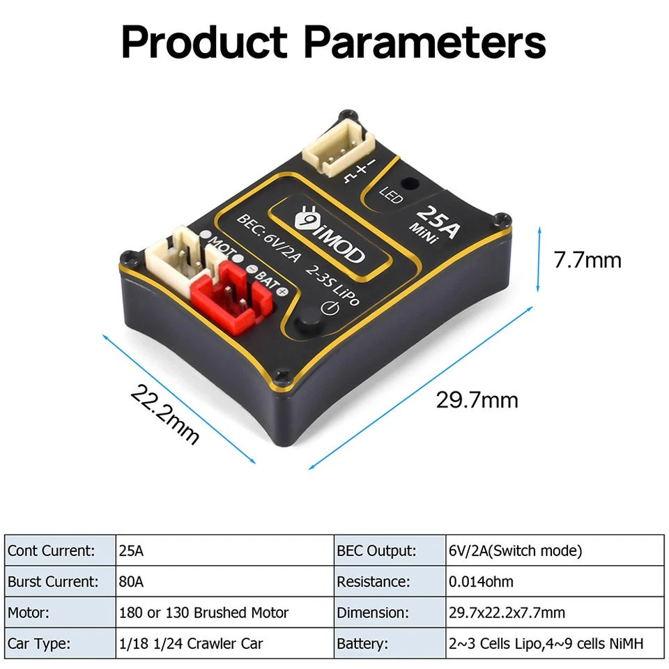 9IMOD MINI Brushed ESC 25A for 1/24 1/18 RC Crawler AX24 SCX24 TRX4M Cars - Image 4 of 4