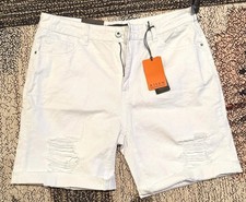 Risen Jeans White Distressed Bermuda Shorts Womens Size L Frayed Raw Hem NWT