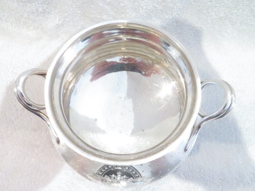 Magnificent French 950 guilloche silver sugar bowl alliance coat of arms Hugo - Picture 7 of 12