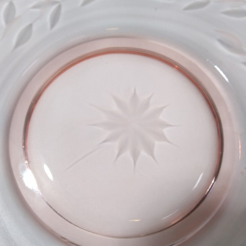 Standard Glass SWEET SIXTEEN Platter Cake Plate PINK Glass Etch Flowers & Leaves - Picture 3 of 5