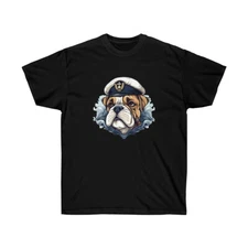 A Bulldog wearing a sailor's cap Unisex Ultra Cotton Tee