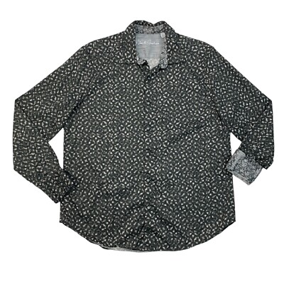 Robert Graham Shirt Mens XL Grey Classic Fit Flip Cuff Allover Print Button Up