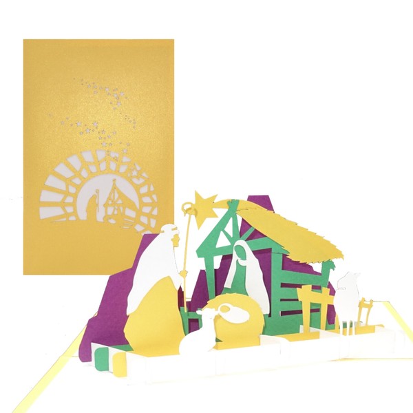 3D Weihnachtskarte „Krippe Mit Stern“ In Gold - Pop Karte Mit Umschlag-image