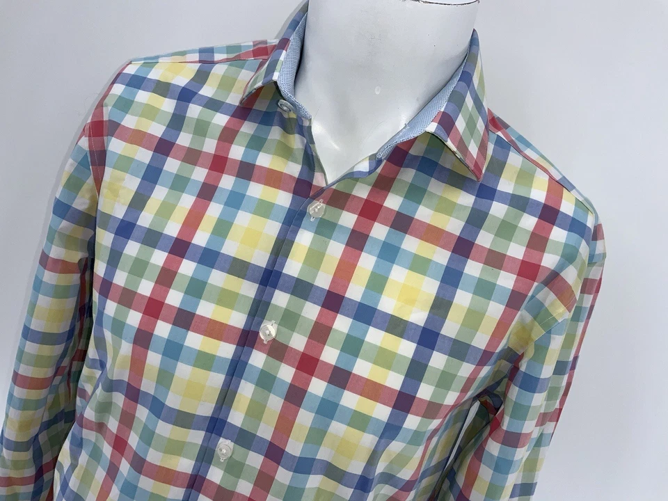 Camisa Tailorbyrd Abotonada 15 31.5/34 Multicolor Cuadros Algodón Ajuste YGI Q4-21 Foto 3 de 4