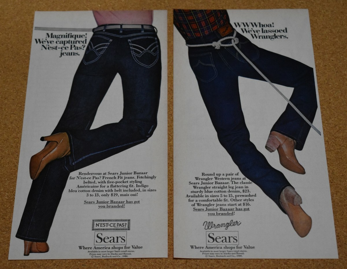 1980 Print Ad Sears Wrangler Western Blue Jeans lady style fashion