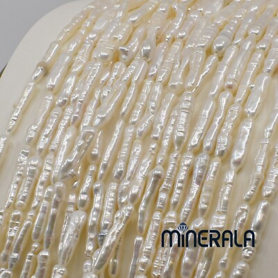 Natürlich Weiß Süßwasserperle Biwa-See Stab 4x20mm Perlen 15.5 '' Full Strand