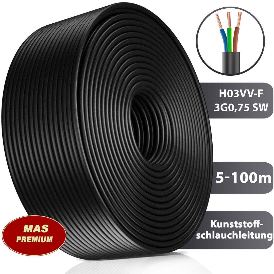 Cable Rct H03vv Cable électrique PVC H03VV-F3G0,75mm2, 25m Cable Electrico 3 Hilos