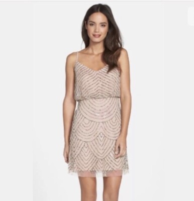 adrianna papell art deco beaded short dress Pearl Beaded Short Halter Bridal Dress by Adrianna Papell 45018