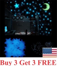 100 pcs Pack Glow In The Dark 3D Stars Moon Stickers Bedroom Wall Room Decor DIY