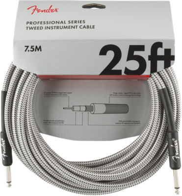 Genuine Fender Professional Series Guitar/Instrument Cable, WHITE TWEED - 25' ft