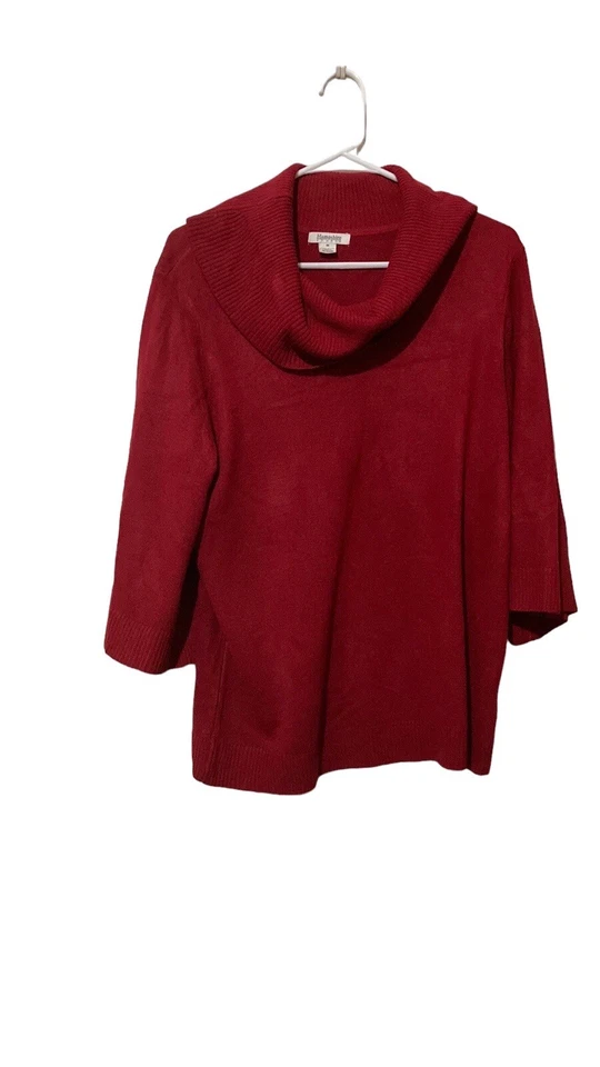 Top de cuello alto manga 3/4 tejido rojo mediano para dama Foto 2 de 3