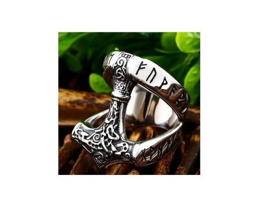Bague Thors Hammer mjolnir nordique viking allemand acier inoxydable gothique motard - Photo 7/15