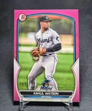 Kahlil Watson Pink Fuchsia /299 Prospect Rookie Card 2023 Bowman BP-147 Marlins. rookie card picture