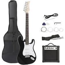 39 Inch Electric Guitar Full Size with Amp, Case,Accessories Pack Beginner Black