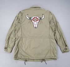 Polo Ralph Lauren Womens Military Jacket Khaki Green Large Beaded Steer Head