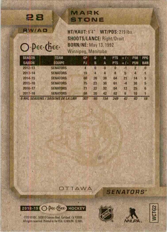 2018-19 O-Pee-Chee Mark Stone #28 - Image 2 of 2