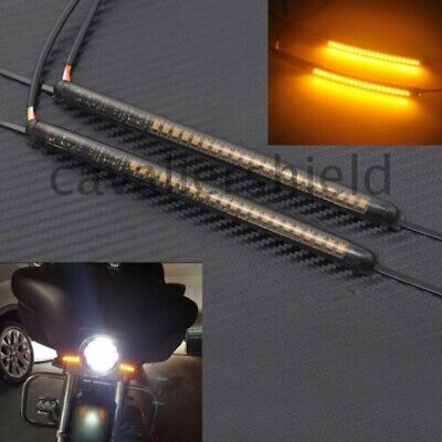 Pair Universal Motorcycle 39mm-41mm Fork Turn Signals 12 LED Strip Amber Light