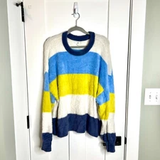 Aerie Striped Chartreuse Fuzzy Oversized Comfort Slouchy Lounge Sweater Large