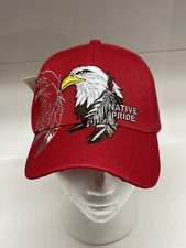 NEW NATIVE PRIDE EAGLE FEATHERS CAP HAT RED NWT