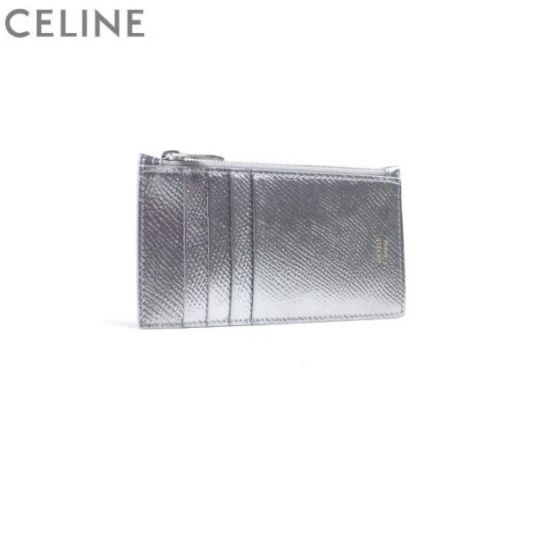 Celine Compact Zipped Card Holder Coin Pass Wallet Silver color size W7 x  H13cm