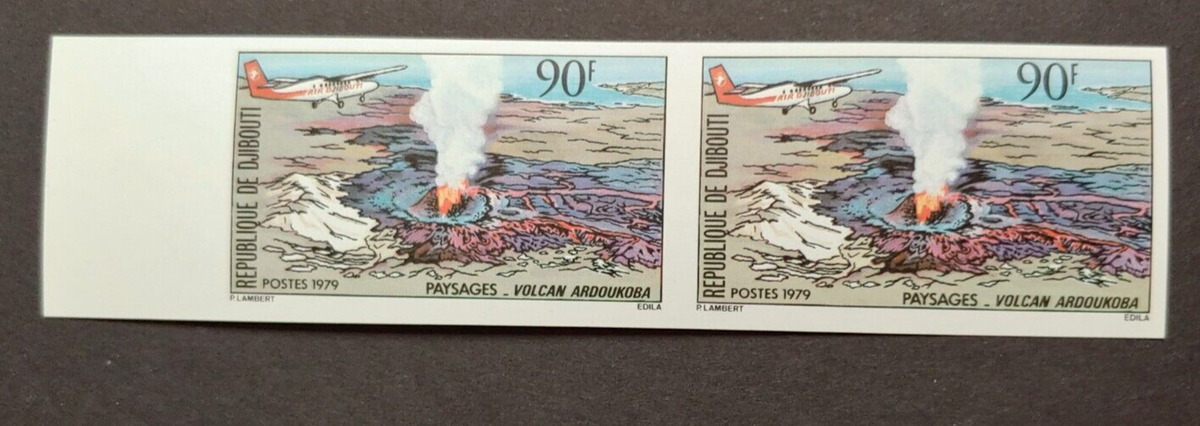 1979 VULCANO 90FR IMPERF IN PAIR FRANCE FRANKREICH DJIBOUTI VF MNH