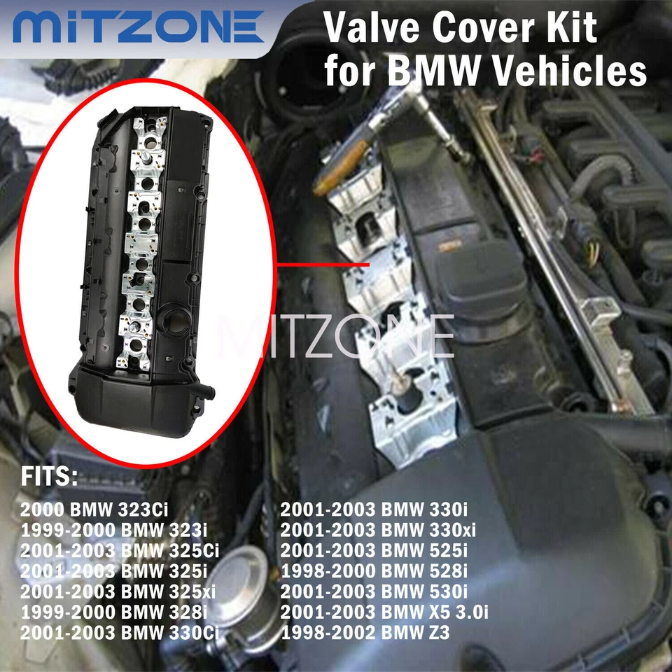 Cubierta de válvula con junta y pernos para 98-02 BMW E39 525i 528i E46 325i 330i X5 Z3 Foto 4 de 4
