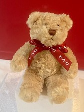 FAO Schwarz Teddy Bear Brown Plush Soft Stuffed Toy 10" with Red Ribbon
