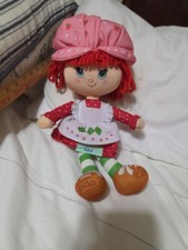 Strawberry Shortcake Doll Plush Red Curly Yarn Hair Pink Bonnet
