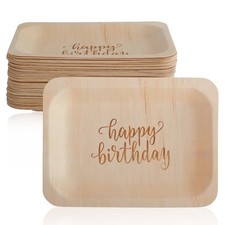 Happy Birthday Disposable Birthday Party Plates – Rustic, Compostable Alterna...