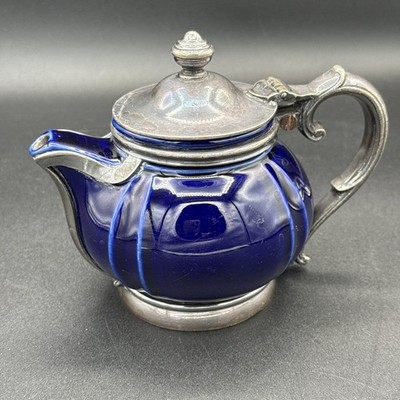 Vintage Reed & Barton Silber Kobaltblau Porzellan Kaffee/Teekanne