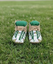 Native American Style Beaded Powwow Moccasins Green Multicolor Geometric MC620