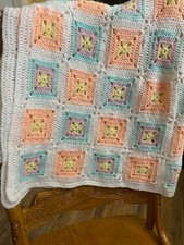 Pastel Crochet Granny Square Baby Blanket Girl boy Beautiful Soft 37x55